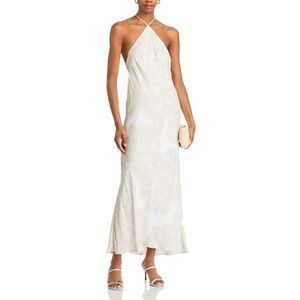 NWT Farm Rio Off White Dress M Halter Beaded Maxi Floral Bridal Resort Beach